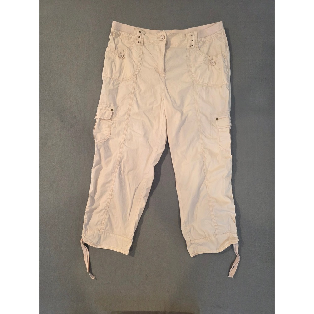 Chico's Utility Cargo Capri Crop Pants Size 1.5 US 10 Cream White Drawstring